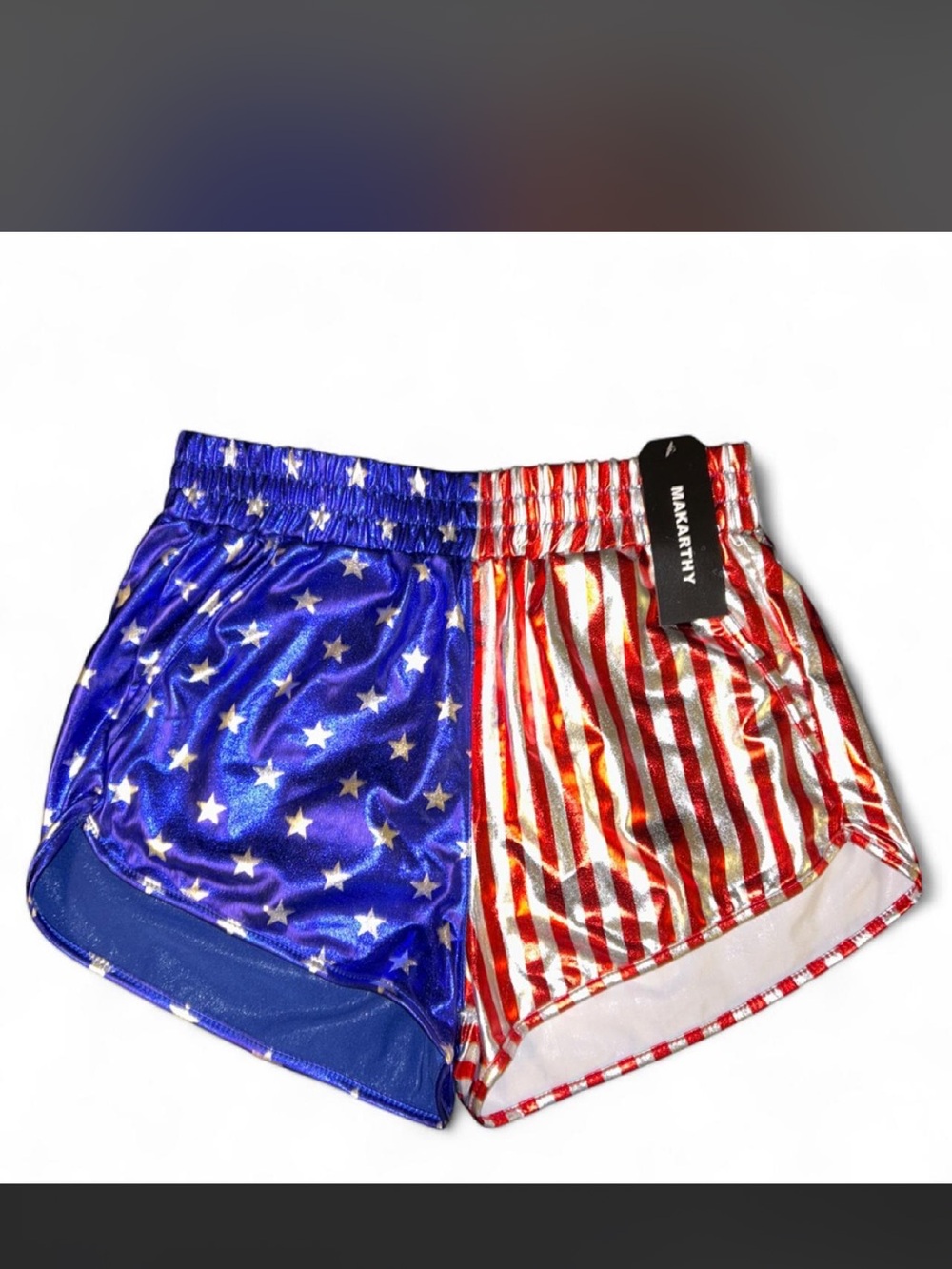 Women's High Waist Patriotic Flag Running Shorts - Blue & Red